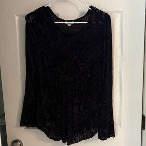 Ultra Pink Black Velvet Burnout Long Sleeve Shirt